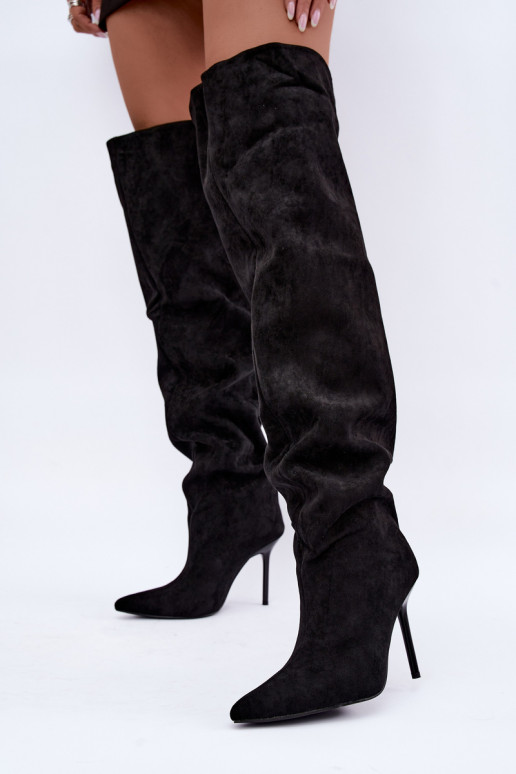 Bottes hautes pour femmes avec talons fins couleur noire Aderelle