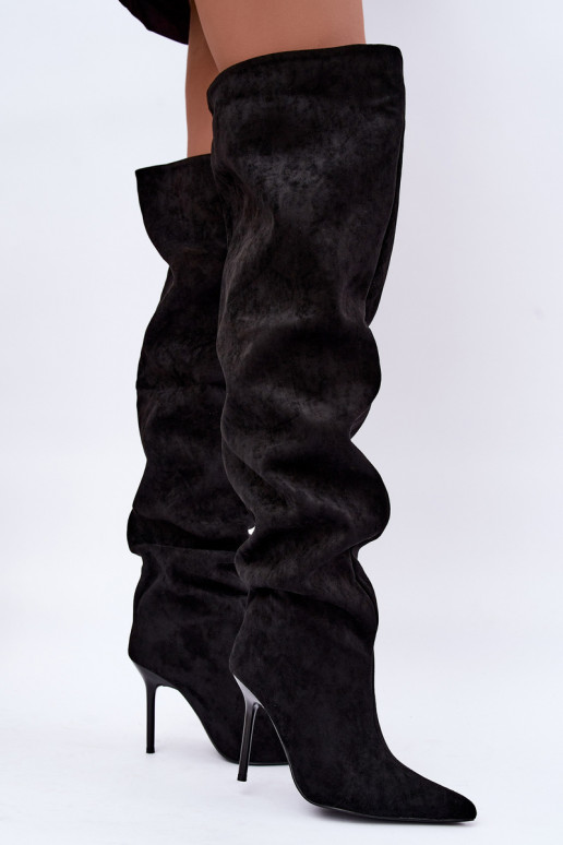 Bottes hautes pour femmes avec talons fins couleur noire Aderelle
