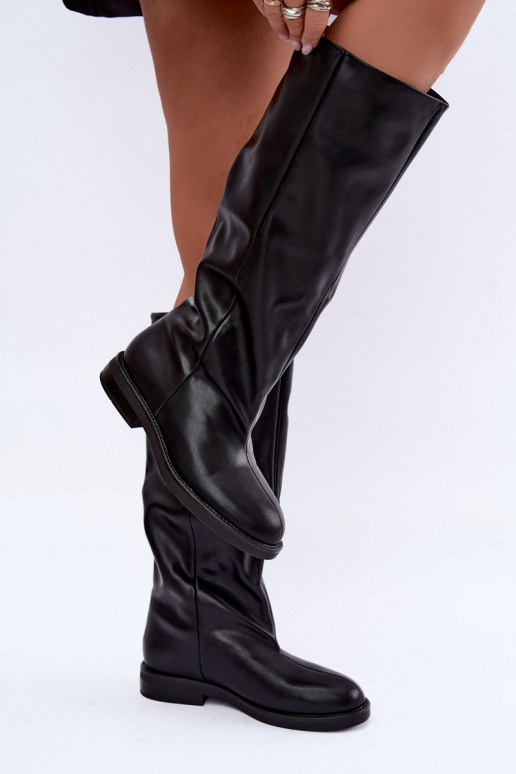 Bottes hautes à enfiler avec talons larges en noir Pavellea