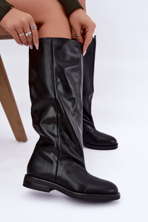 Bottes hautes à enfiler avec talons larges en noir Pavellea