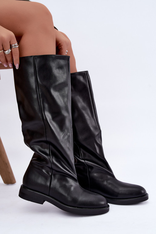 Bottes hautes à enfiler avec talons larges en noir Pavellea