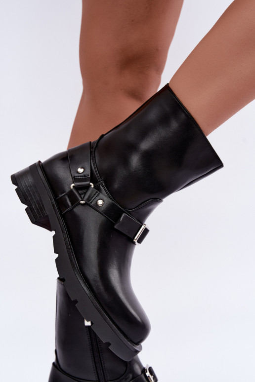 Bottines isolées pour femmes avec sangles et boucles en noir Delmora