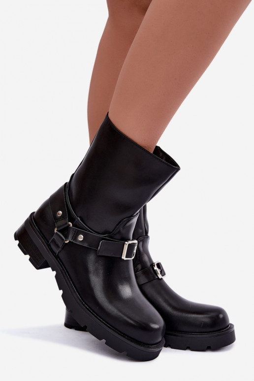 Bottines isolées pour femmes avec sangles et boucles en noir Delmora
