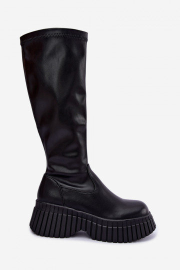Bottes noires jusqu'au genou avec plateforme Haldora 2