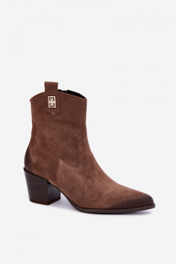 Bottines brunes doublées style cowboy avec talons Zazoo 60603