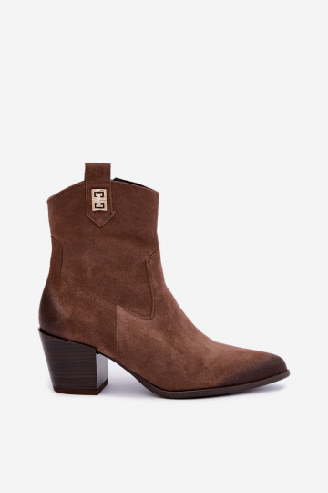 Bottines brunes doublées style cowboy avec talons Zazoo 60603 2
