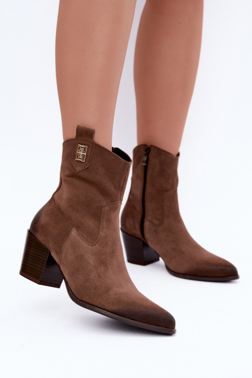 Bottines brunes doublées style cowboy avec talons Zazoo 60603