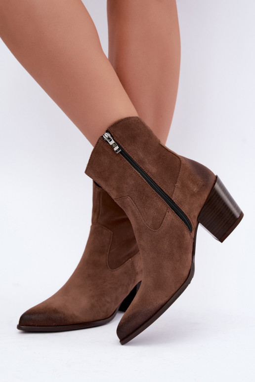 Bottines brunes doublées style cowboy avec talons Zazoo 60603