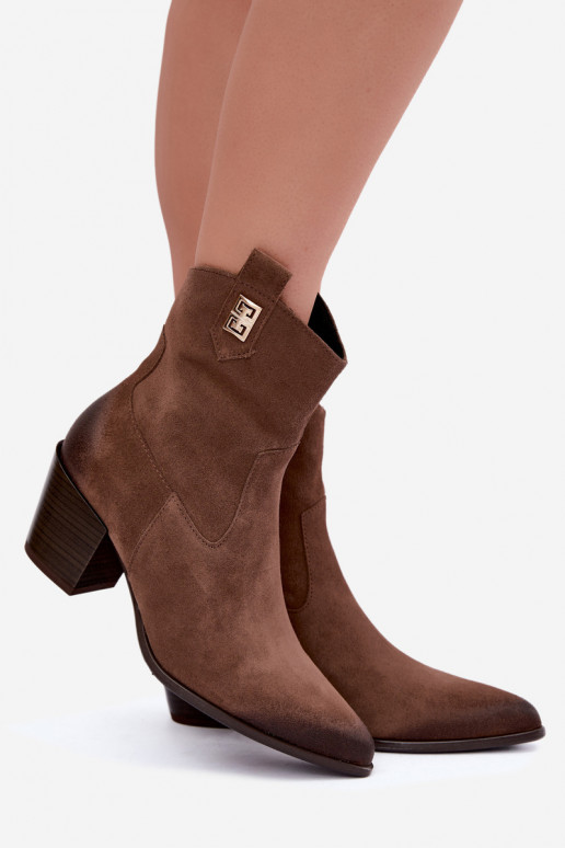 Bottines brunes doublées style cowboy avec talons Zazoo 60603
