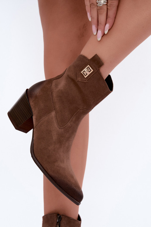 Bottines brunes doublées style cowboy avec talons Zazoo 60603