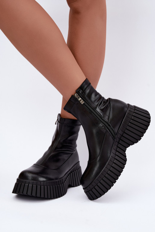 Bottines en cuir noires avec plateforme Elmorine