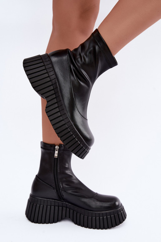 Bottines en cuir noires avec plateforme Elmorine