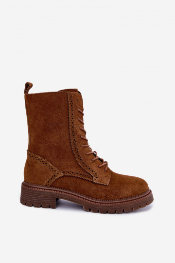 Bottines brunes doublées à lacets en daim Rasvena 2