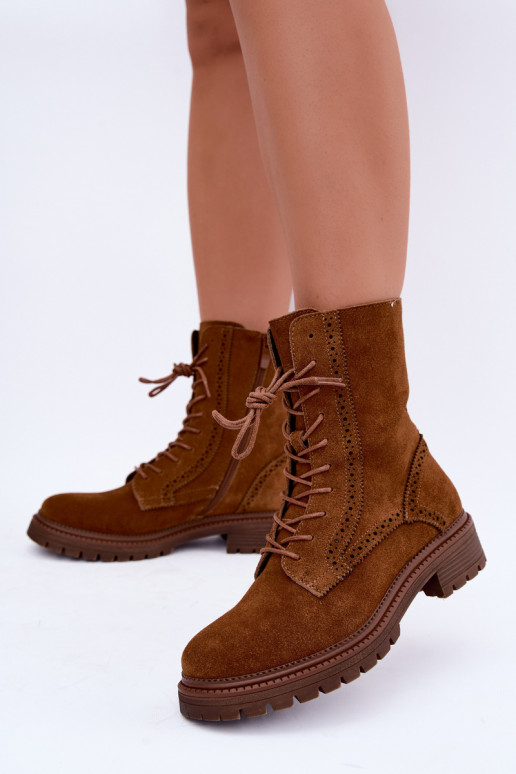 Bottines brunes doublées à lacets en daim Rasvena