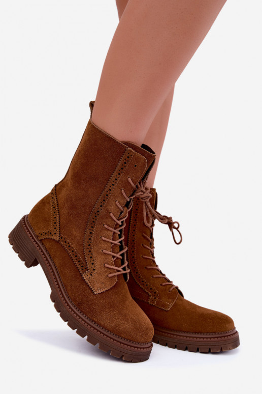 Bottines brunes doublées à lacets en daim Rasvena
