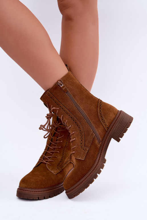 Bottines brunes doublées à lacets en daim Rasvena