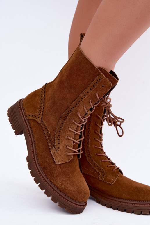 Bottines brunes doublées à lacets en daim Rasvena