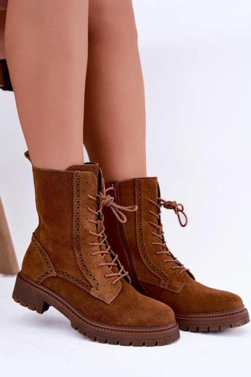 Bottines brunes doublées à lacets en daim Rasvena