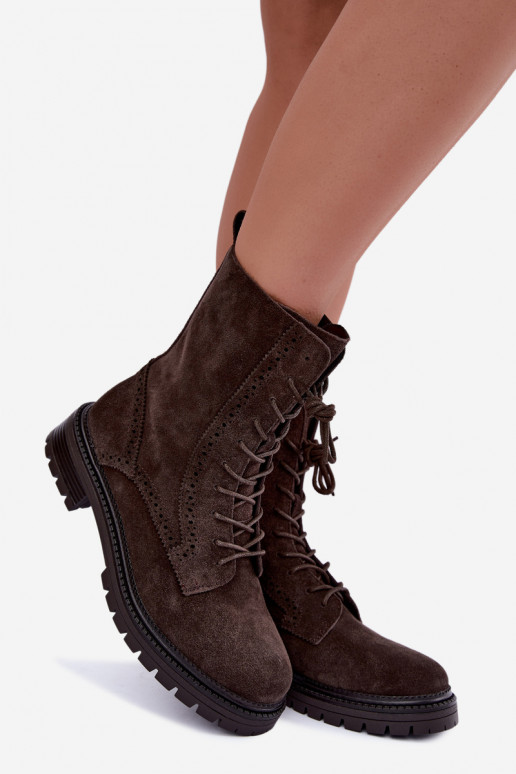 Bottines à lacets doublées en daim synthétique Czekoladoje Rasvena