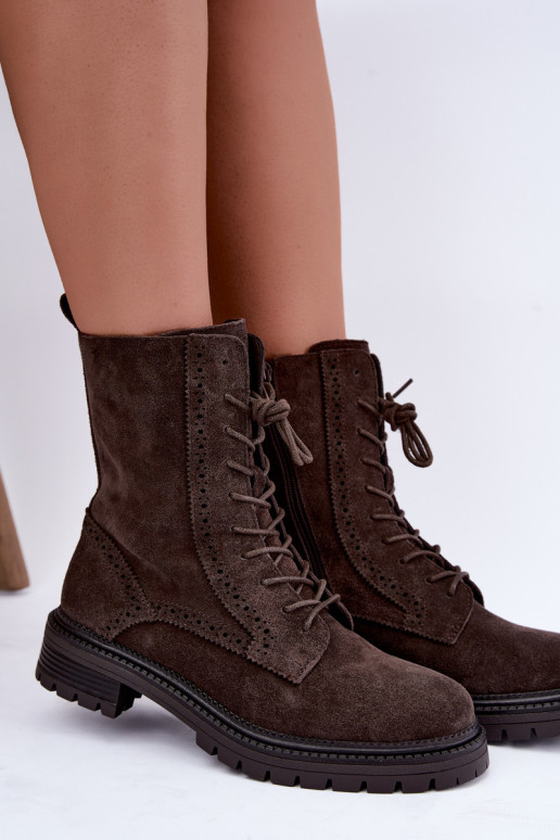 Bottines à lacets doublées en daim synthétique Czekoladoje Rasvena