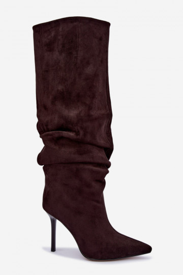 Bottes chocolat à enfiler avec talons fins Balira
