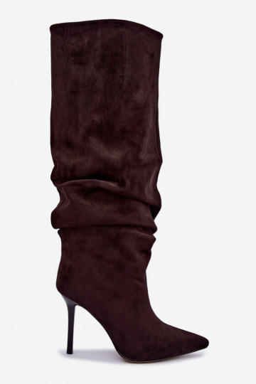 Bottes chocolat à enfiler avec talons fins Balira 2