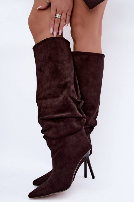 Bottes chocolat à enfiler avec talons fins Balira