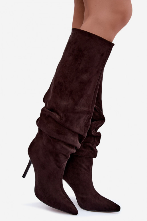 Bottes chocolat à enfiler avec talons fins Balira