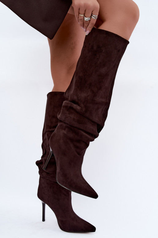 Bottes chocolat à enfiler avec talons fins Balira