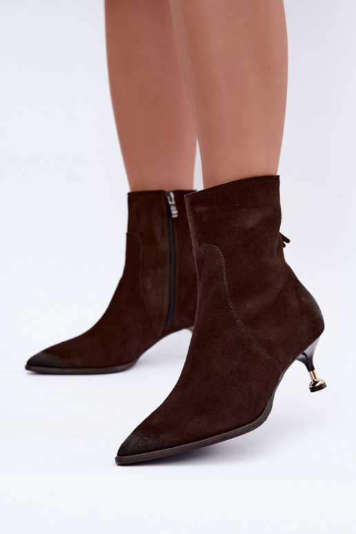 Bottines en daim doublées avec talons Zazoo 60629 Czekoladoje