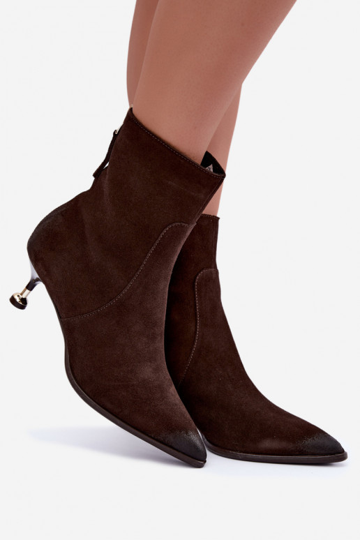 Bottines en daim doublées avec talons Zazoo 60629 Czekoladoje