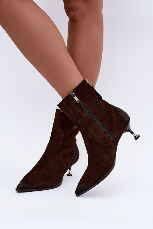 Bottines en daim doublées avec talons Zazoo 60629 Czekoladoje