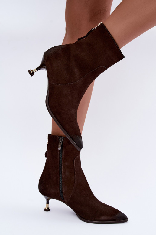 Bottines en daim doublées avec talons Zazoo 60629 Czekoladoje