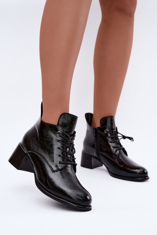 Bottines noires pour femmes avec effet verni Klocku Hadelle