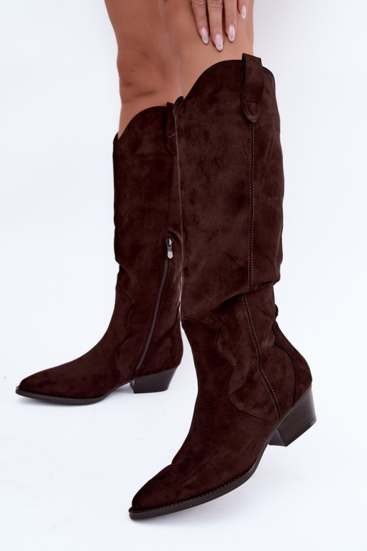Bottes hautes en style cowboy avec talons en marron Renissa