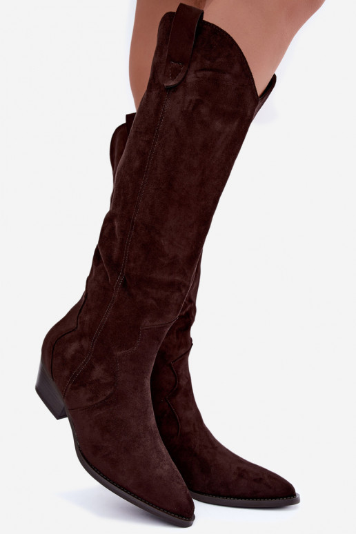 Bottes hautes en style cowboy avec talons en marron Renissa