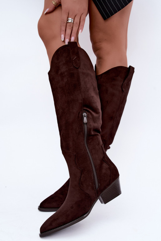 Bottes hautes en style cowboy avec talons en marron Renissa