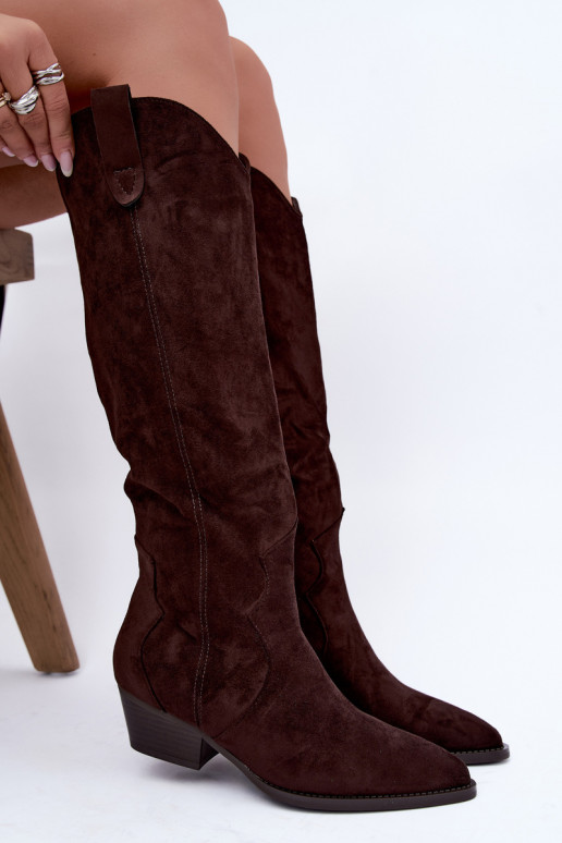 Bottes hautes en style cowboy avec talons en marron Renissa