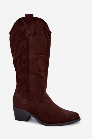 Bottes hautes en style cowboy avec talons en marron Rialene