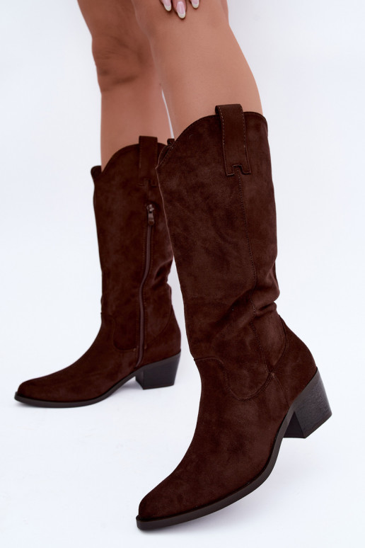Bottes hautes en style cowboy avec talons en marron Rialene