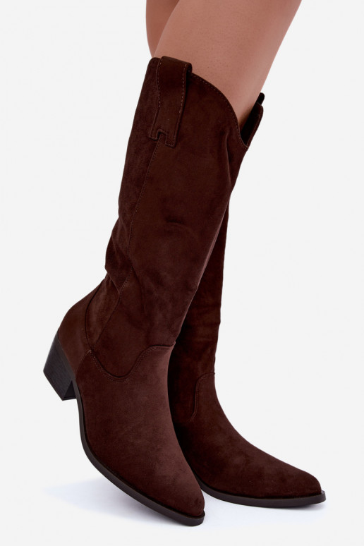 Bottes hautes en style cowboy avec talons en marron Rialene