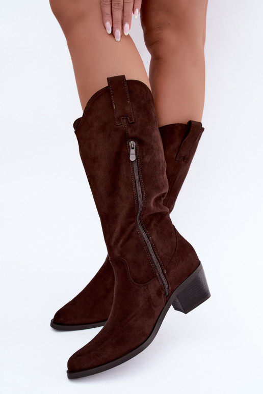 Bottes hautes en style cowboy avec talons en marron Rialene