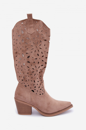 Bottes hautes en style cowboy avec talons découpés en sable Salirae