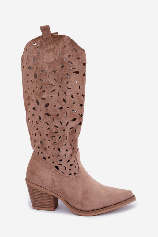 Bottes hautes en style cowboy avec talons découpés en sable Salirae