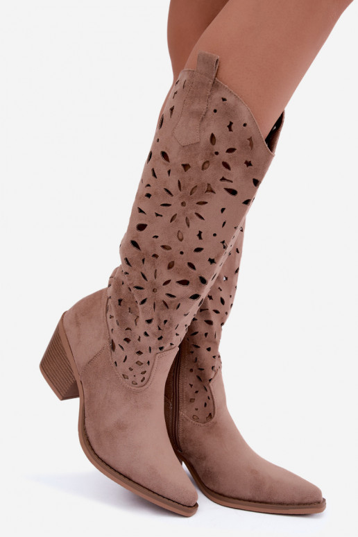 Bottes hautes en style cowboy avec talons découpés en sable Salirae