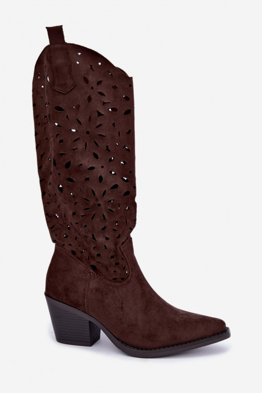 Bottes hautes en style cowboy avec talons découpés en marron Salirae