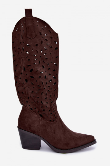 Bottes hautes en style cowboy avec talons découpés en marron Salirae 2