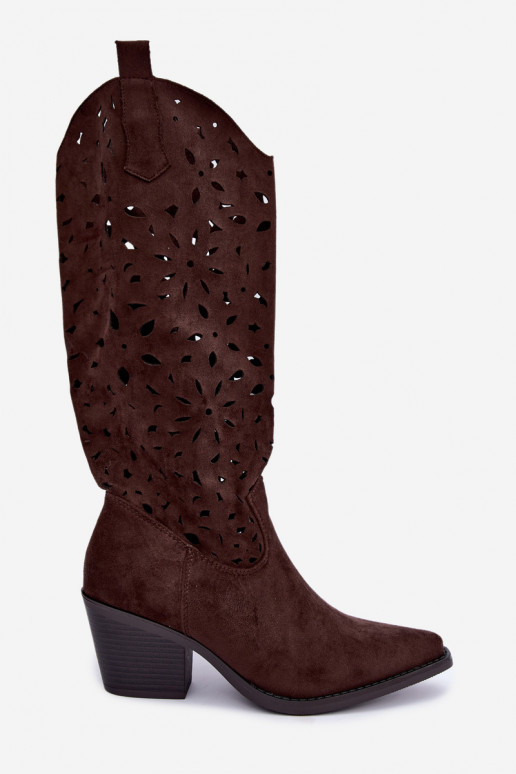 Bottes hautes en style cowboy avec talons découpés en marron Salirae