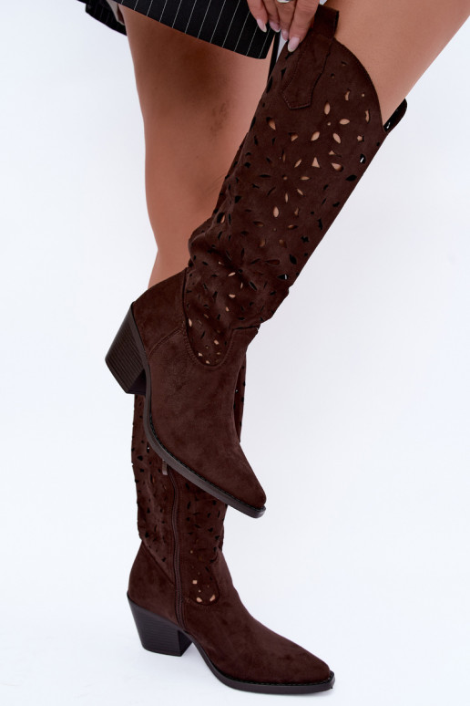 Bottes hautes en style cowboy avec talons découpés en marron Salirae