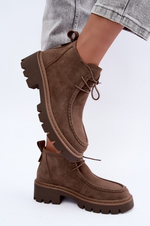 Bottines lacées en daim synthétique sable Farella